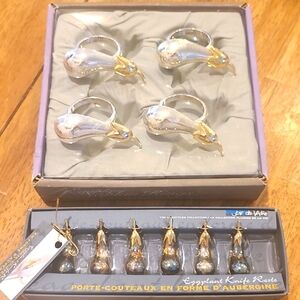 Bundle of 8 Silver/ Gold  Eggplant Rings Napkin Holders/ 6 Eggplant Knife Rests